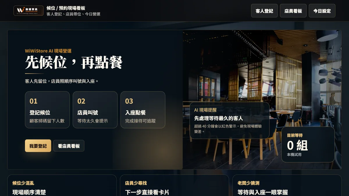 候位看板把現場資訊整理成店家可掌握的營運訊號